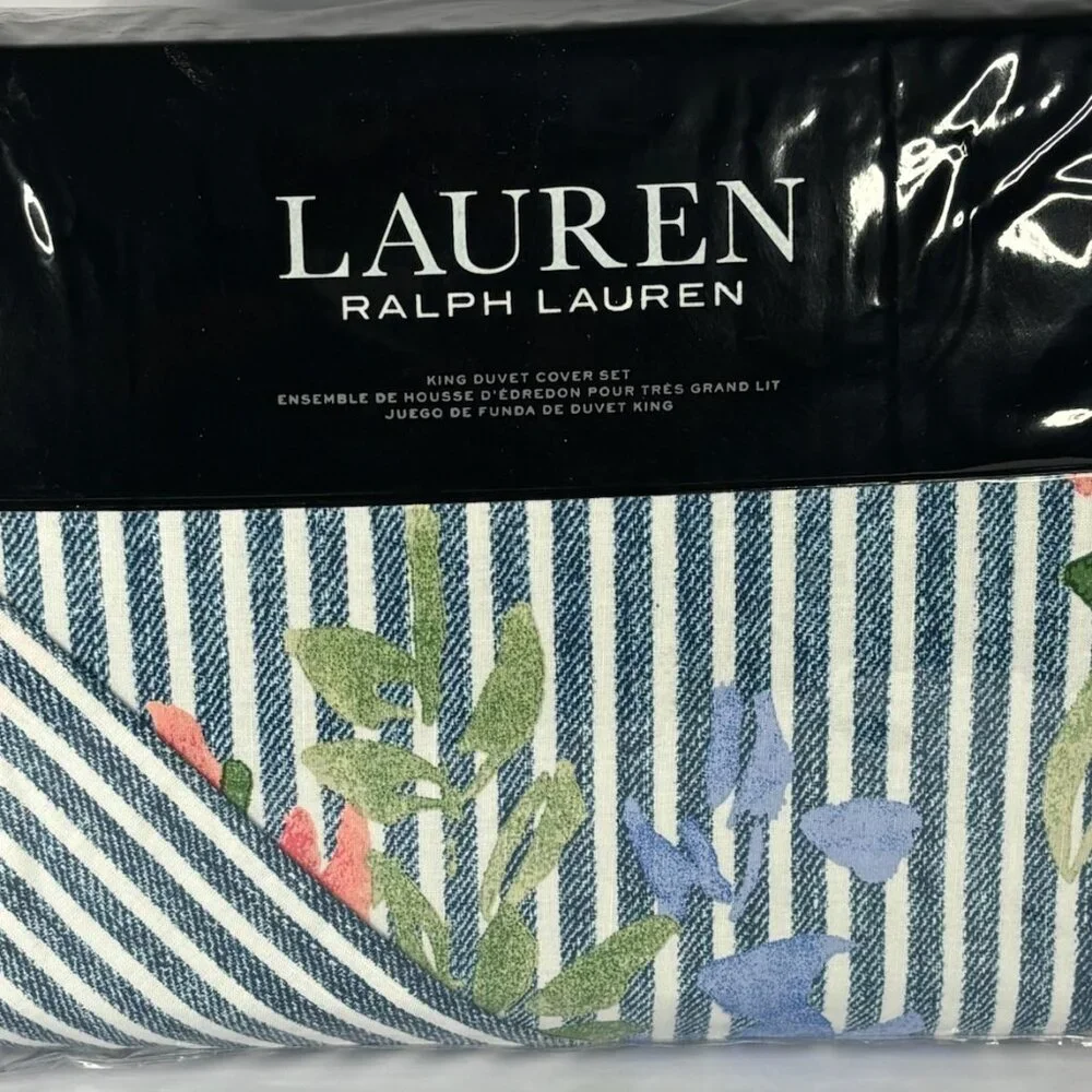 NWT Ralph Lauren “Maggie Floral Stripe” King Duvet Cover Set - $385 MSRP